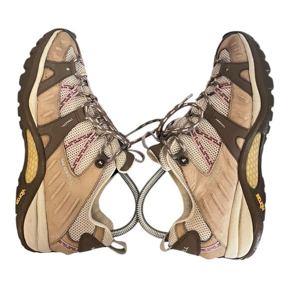 Merrell | Women’s Pink Beige Vibram Waterproof Hiking Sneaker 8 - Picture 4 of 9